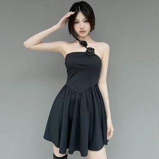 Spaghetti-strap Flower Accent Mini A-line Dress