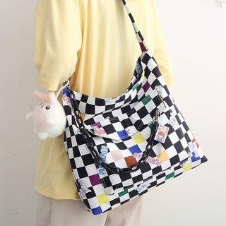 Checkerboard Cartoon Print Crossbody Bag
