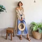 Frilled-detail Wrap-front Long Cardigan