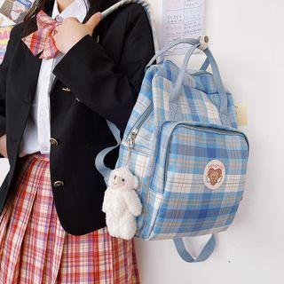 Set: Plaid Backpack + Bear Charm