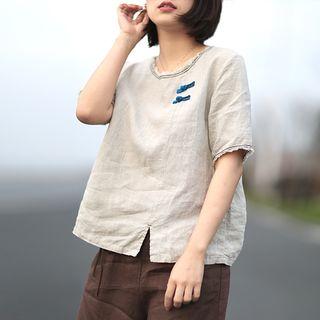 Frog-button Short-sleeve T-shirt
