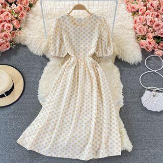Puff Short Sleeve Floral Print Dress