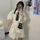 Elbow-sleeve Mini Shirtdress Off-white - One Size