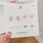 Set Of 4: Sterling Silver Stud Earring Set Of 4 Pairs - Kts - Pink & White & Gold - One Size
