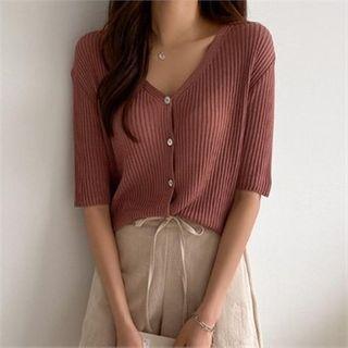Short-sleeve Rib-knit Summer Cardigan