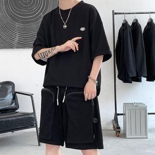 Set: Elbow-sleeve T-shirt + Wide Leg Sweatshorts