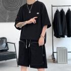 Set: Elbow-sleeve T-shirt + Wide Leg Sweatshorts
