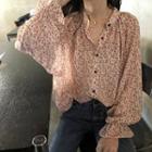 Bell-sleeve Button-up Floral Blouse
