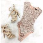 Sequined Short-sleeve Swimsuit