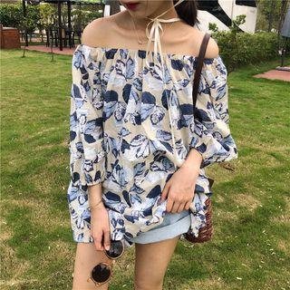 Leaf Print Off-shoulder Blouse As Shown In Figure - One Size