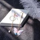 Non-matching Faux Pearl Butterfly Dangle Earring Gold - One Size