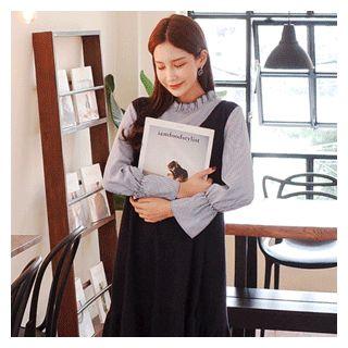 Inset V-neck Jumper Dress Stripe Blouse