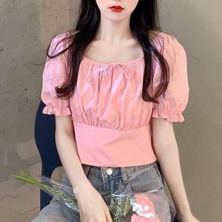 Short Sleeve Round Neck Crop Blouse