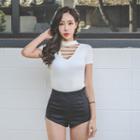 Choker V-neck Short-sleeve Top