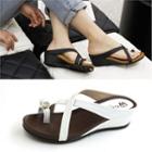 Genuine Leather Loop-toe Wedge Slide Sandals