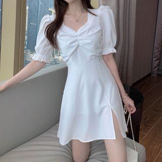 Short-sleeve Slim-fit Slit Dress