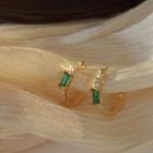 Rhinestone Half-hoop Earring 1 Pair - Gold & Green - One Size