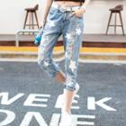 Slim-fit Distressed Star-print Jeans