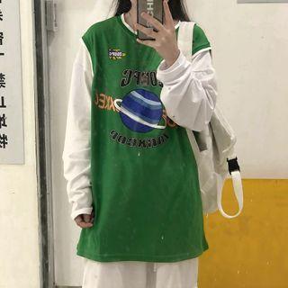 Mock Two-piece Planet Print T-shirt