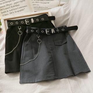 High-waist Mini Skirt With Belt & Chain