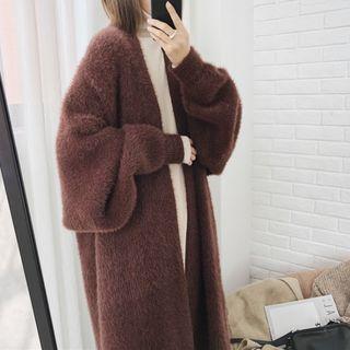 Shawl-lapel Open Front Knit Coat