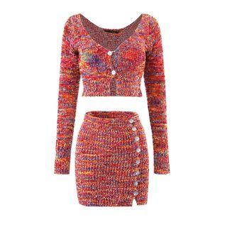 V-neck Knit Crop Top / Mini Pencil Skirt / Set