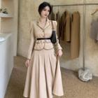 Contrast Trim Blazer / Maxi A-line Skirt