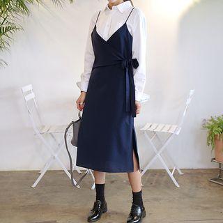 Spaghetti-strap Tie-waist Midi Pinafore Dress