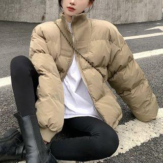 Stand-collar Padded Jacket Khaki - One Size