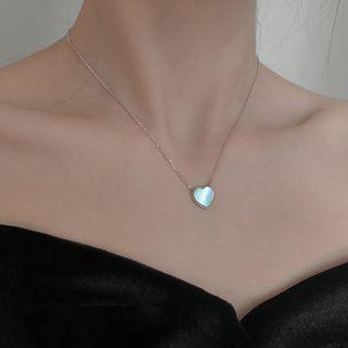 925 Sterling Silver Shell Heart Pendant Necklace Necklace - 925 Silver - Love Heart - Shell - One Size