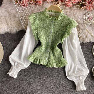 Mock Two Piece Lapel Chiffon Long Sleeve Shirt