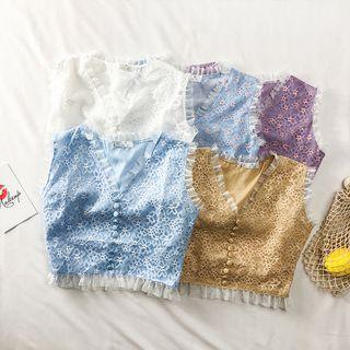 Ruffled-trim Lace Vest