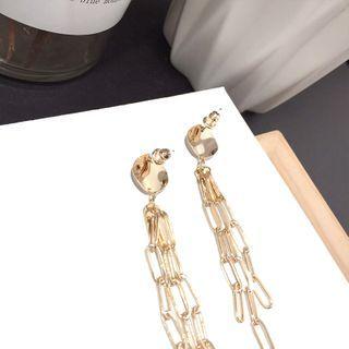 Cat Eye Stone Fringed Earring 1 Pair - Silver Pin - Gold - One Size