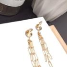 Cat Eye Stone Fringed Earring 1 Pair - Silver Pin - Gold - One Size