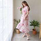 Puff-sleeve Floral Maxi Chiffon Dress