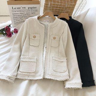 Frayed Open-front Tweed Jacket