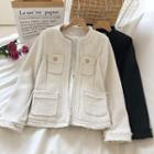Frayed Open-front Tweed Jacket