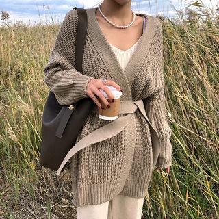 Rib Knit Wrap Cardigan With Sash