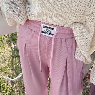 Tag-patched Slit-side Wide-leg Pants