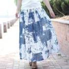 Printed A-line Midi Skirt Blue - One Size