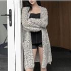 Melange Open Front Long Cardigan / Strapless Peplum Top