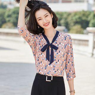 3/4-sleeve Tie Neck Blouse / Dress Pants / Set