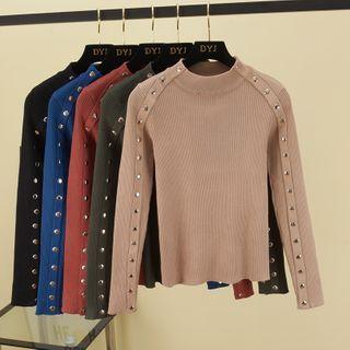 Mock-neck Rivet Knit Top