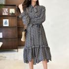 Bow Accent Printed Long-sleeve Dress