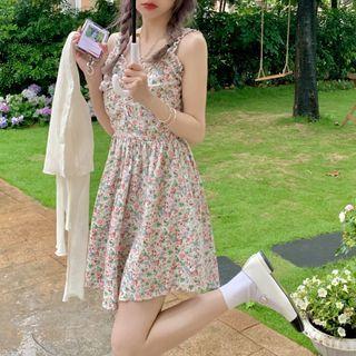 Sleeveless Floral Print Dress / Cardigan