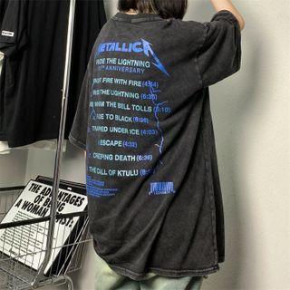 Short Sleeve Letter Print Washed Loose T-shirt