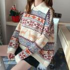 Collared Christmas Print Sweater