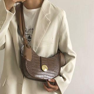 Crocodile Grain Wide Strap Crossbody Bag