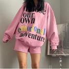 Set: Long Sleeve Lettering Loose-fit Sweatshirt + Shorts