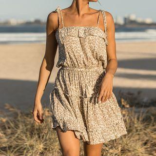 Leopard Sleeveless Square Neck A-line Mini Dress